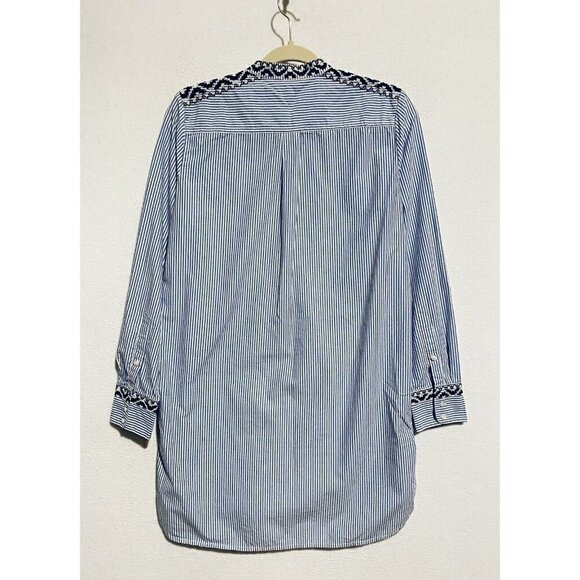 J Crew Top Womens Small Striped Embroidered Popover Tunic Hi Low Hem Cotton - Picture 4 of 8